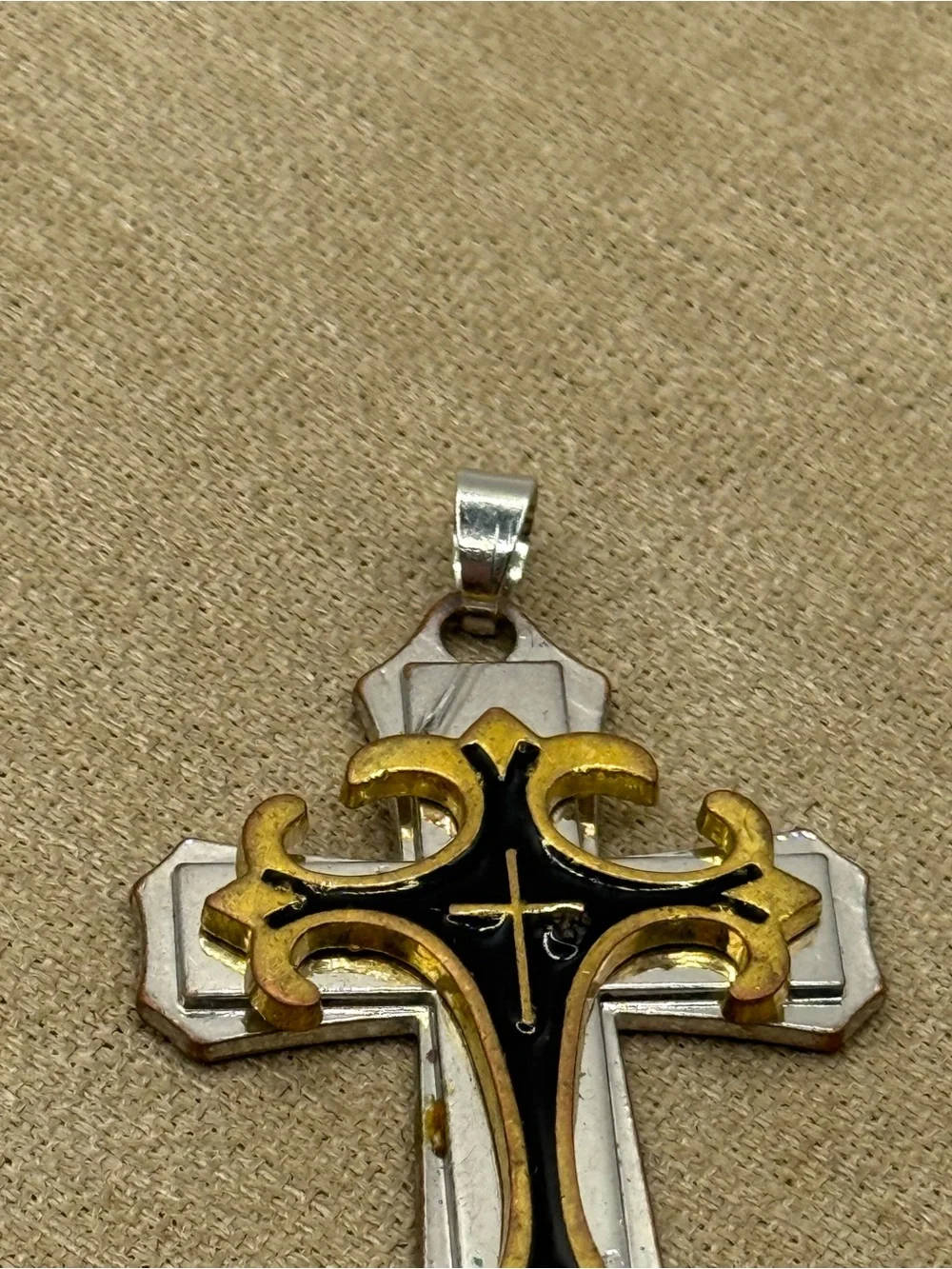 Gold & Black Decorative Cross Pendant